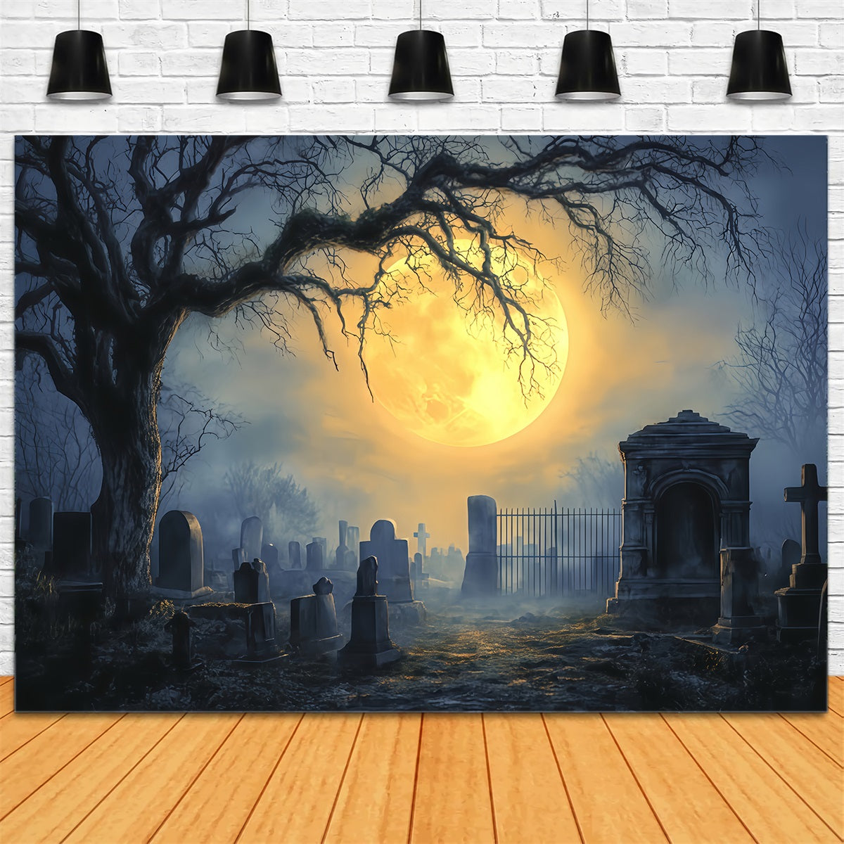 Friedhof-Hintergrund Vollmond Spukfriedhof Halloween-Hintergrundideen TWW510-5