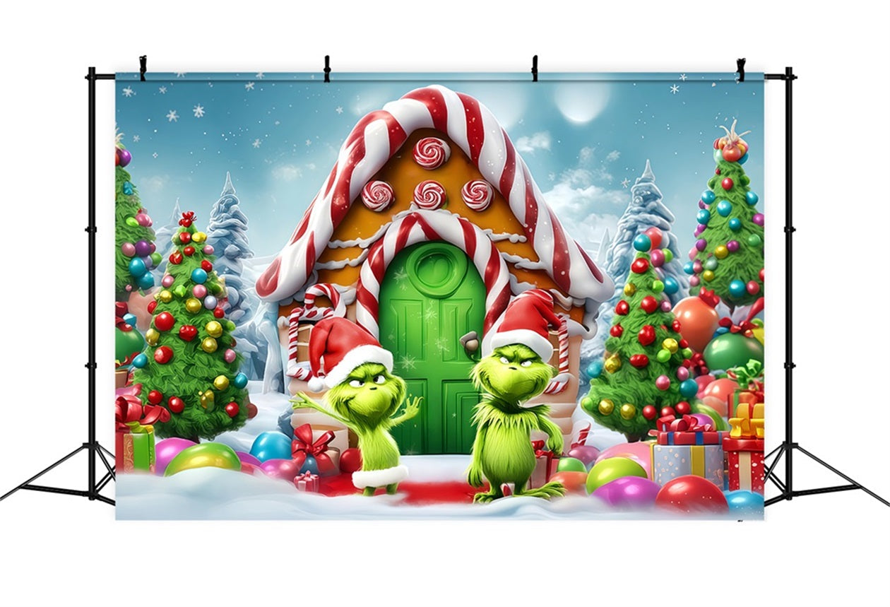 Grinch-Fotohintergrund S¨¹?igkeitenhaus Grinch Funland Weihnachtshintergr¨¹nde TWW510-51