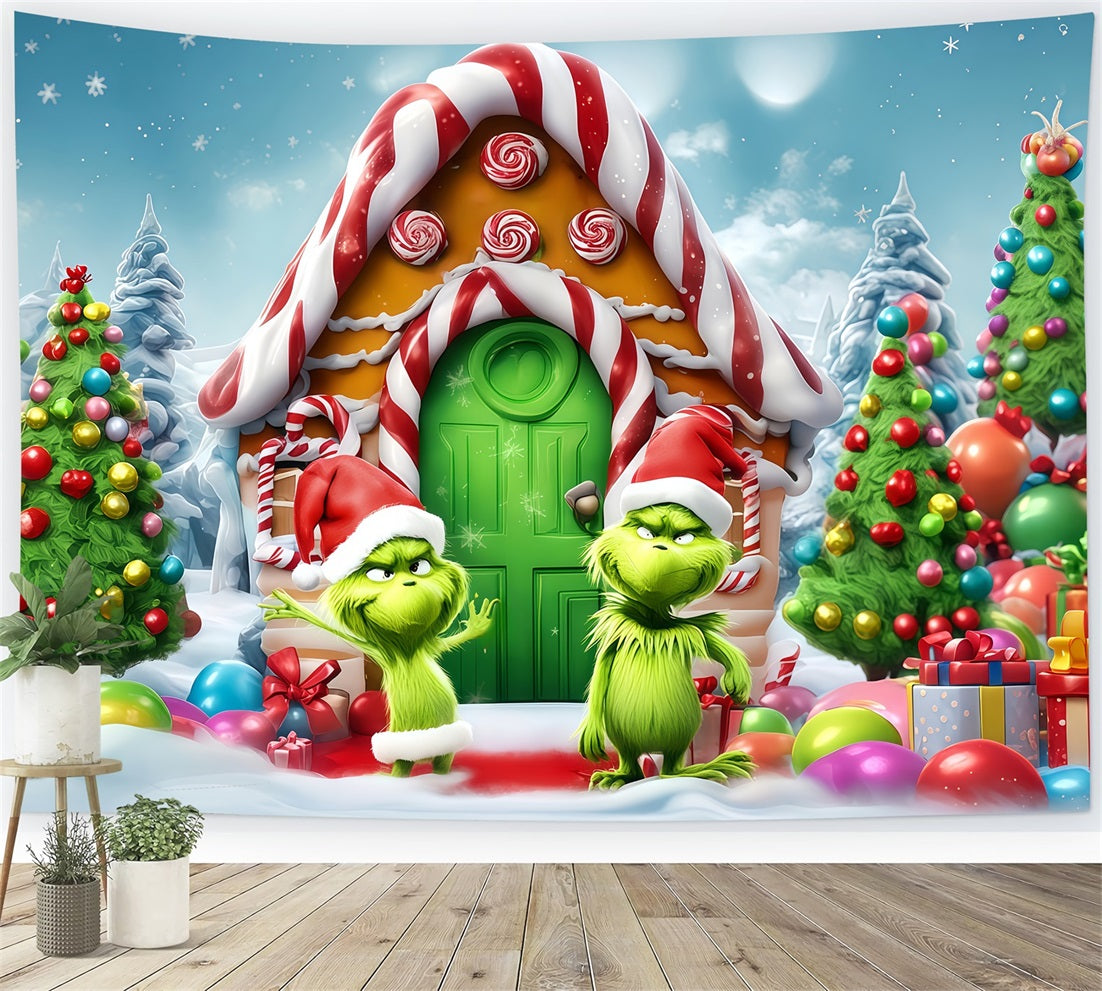 Grinch-Fotohintergrund S¨¹?igkeitenhaus Grinch Funland Weihnachtshintergr¨¹nde TWW510-51
