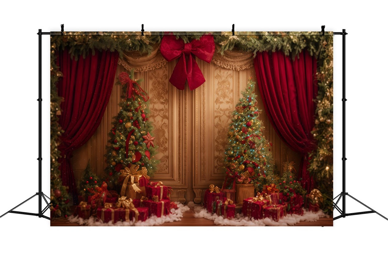 Weihnachtswand-Hintergrund Roter Vorhang Geschenkfreude Weihnachtshintergrund TWW510-56