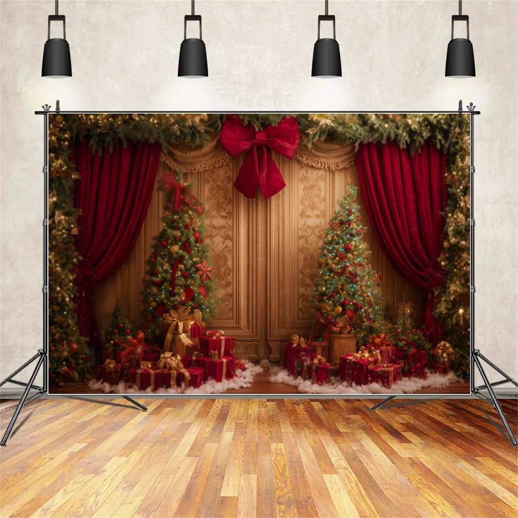 Weihnachtswand-Hintergrund Roter Vorhang Geschenkfreude Weihnachtshintergrund TWW510-56