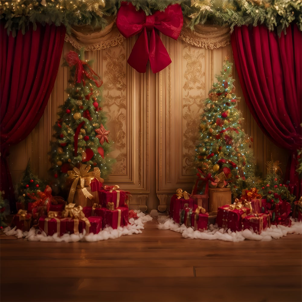 Weihnachtswand-Hintergrund Roter Vorhang Geschenkfreude Weihnachtshintergrund TWW510-56