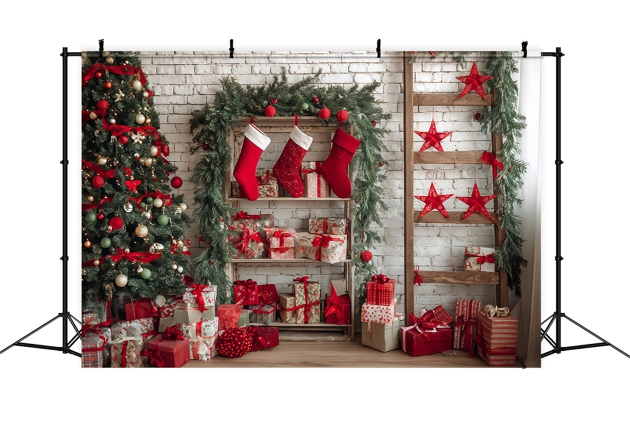 Weihnachtswand-Hintergrund Gem¨¹tliche Str¨¹mpfe Geschenkeecke Weihnachtshintergr¨¹nde TWW510-57