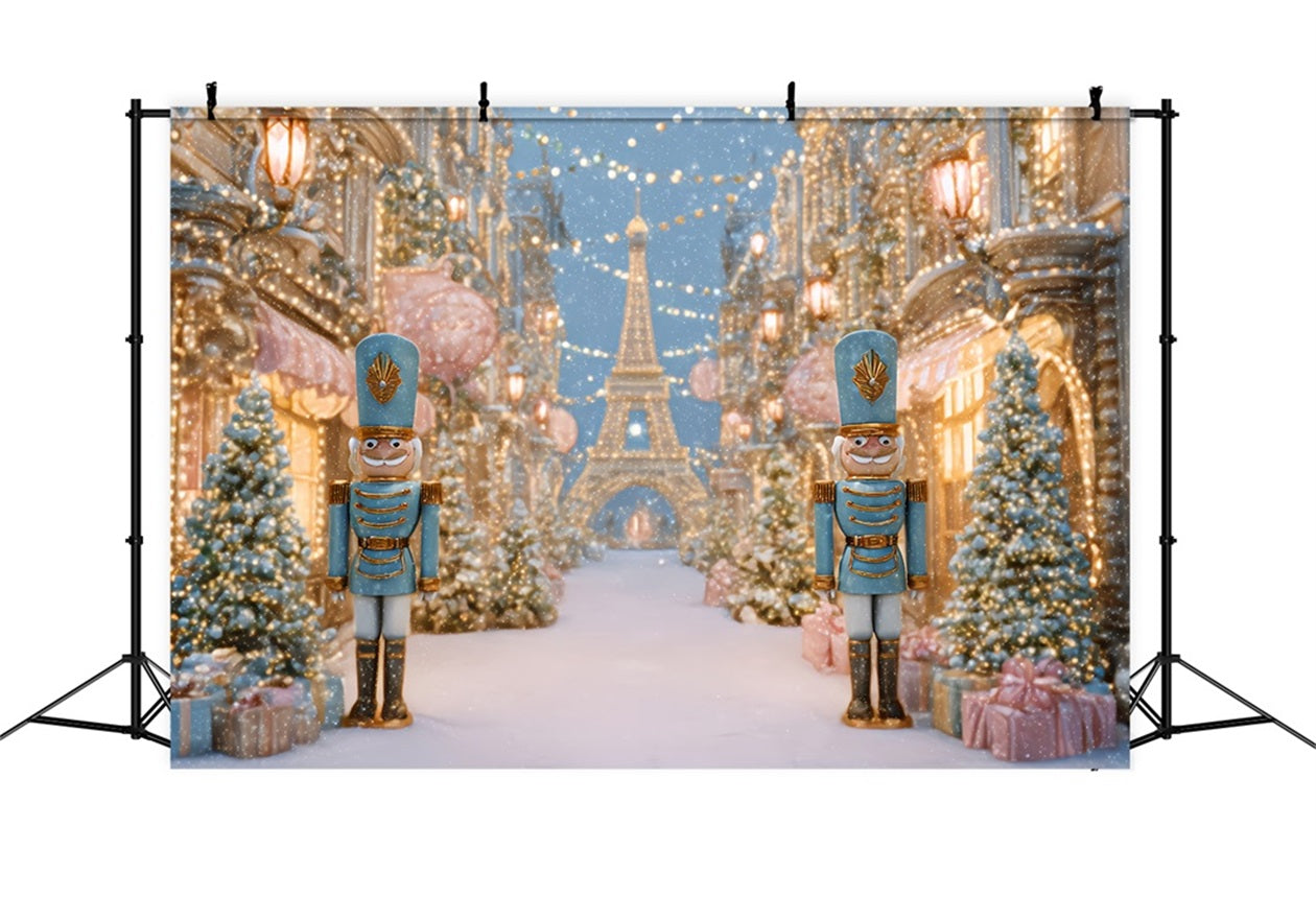 Nussknacker-Hintergrund Verschneites Paris Winterstra?e Weihnachtsfoto-Hintergrund TWW510-58