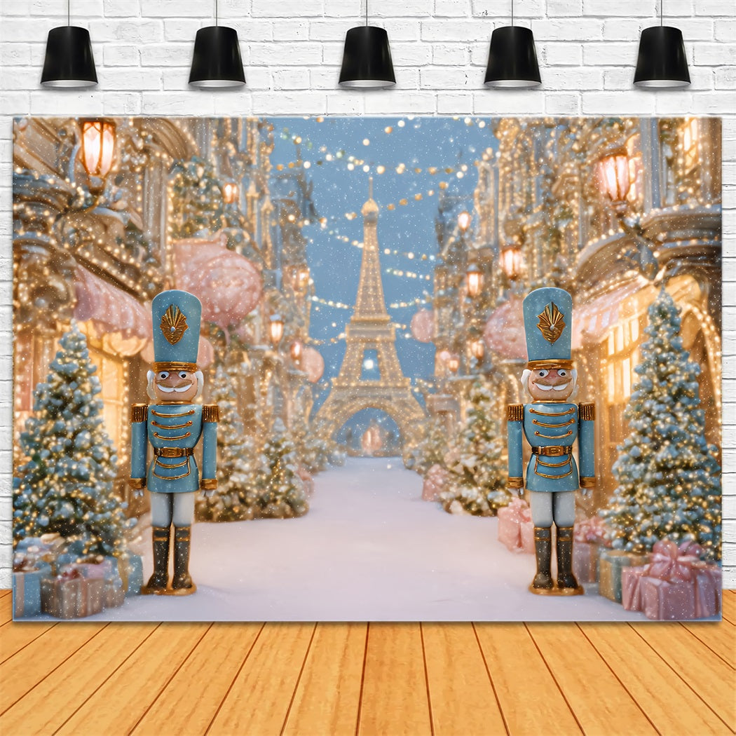 Nussknacker-Hintergrund Verschneites Paris Winterstra?e Weihnachtsfoto-Hintergrund TWW510-58