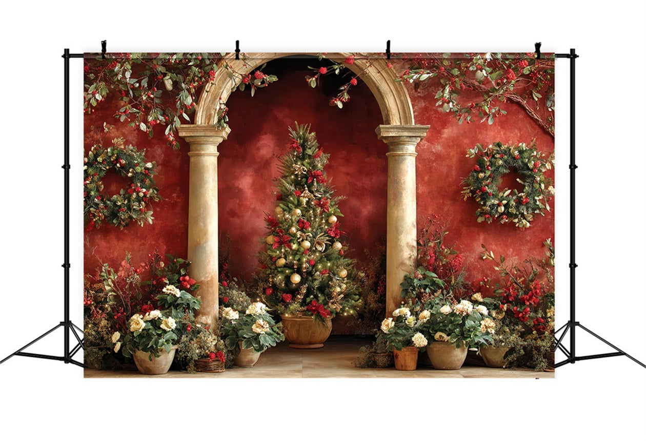 Weihnachtsbaum-Hintergrund Roter Bogen Garten Eleganz Weihnachtsfoto-Hintergr¨¹nde TWW510-59