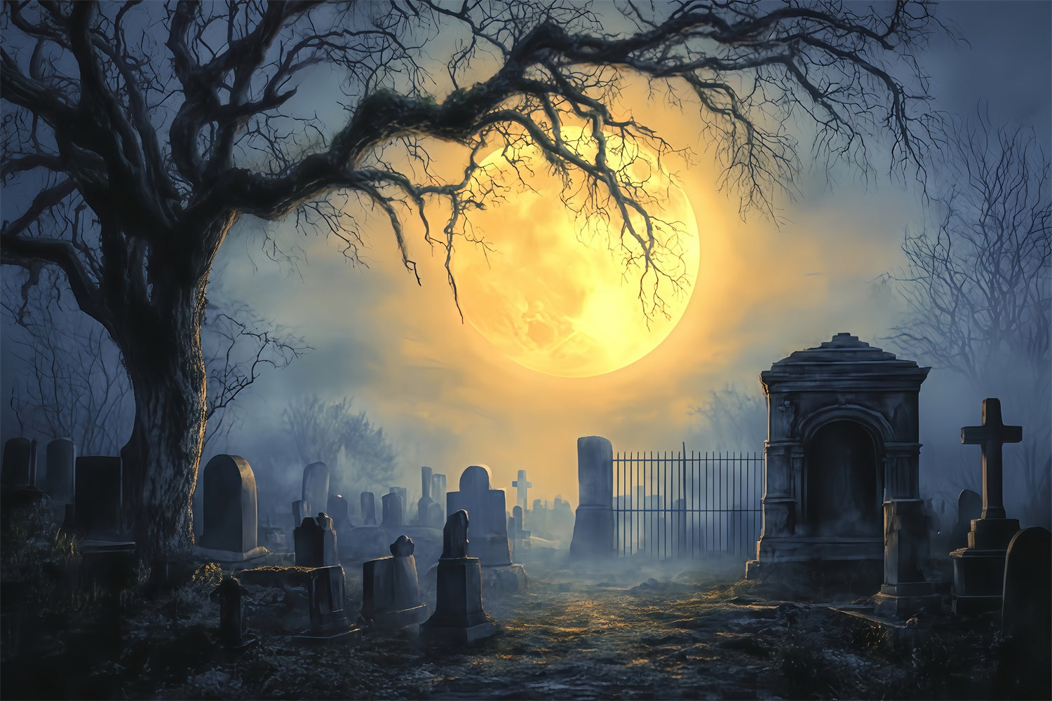 Friedhof-Hintergrund Vollmond Spukfriedhof Halloween-Hintergrundideen TWW510-5