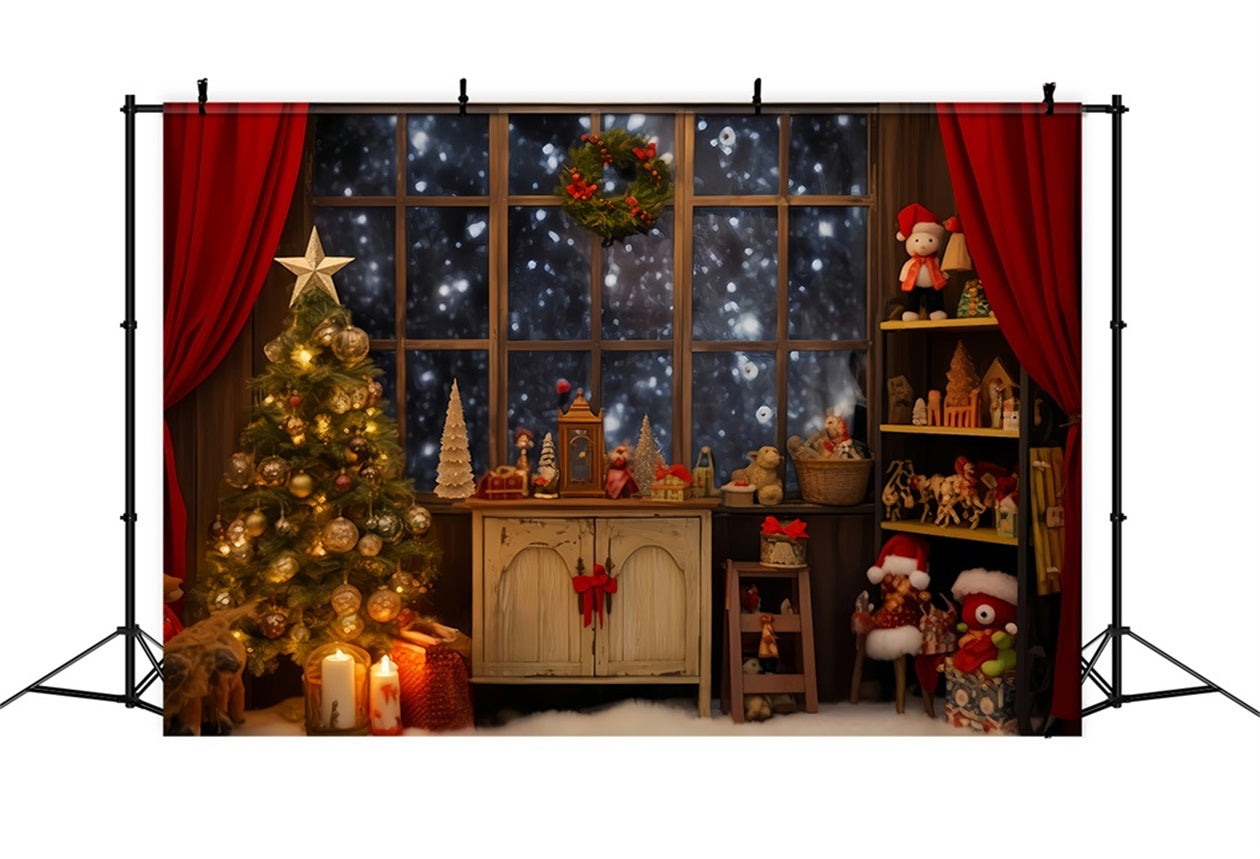Weihnachtsmann-Werkstatt-Hintergrund Gem¨¹tliches Fenster Spielzeug-Ecke Weihnachts-Hintergrund-Ideen TWW510-61