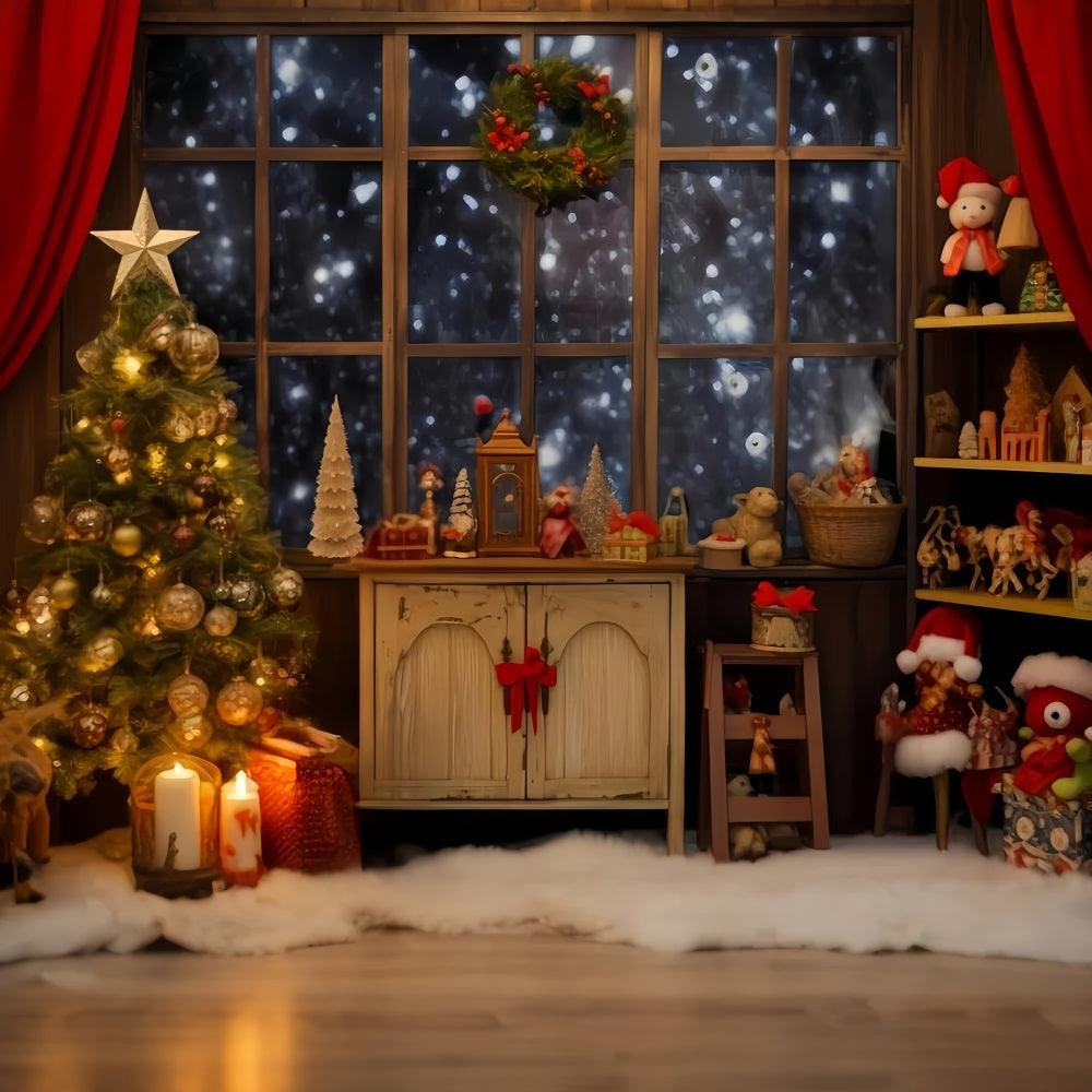 Weihnachtsmann-Werkstatt-Hintergrund Gem¨¹tliches Fenster Spielzeug-Ecke Weihnachts-Hintergrund-Ideen TWW510-61