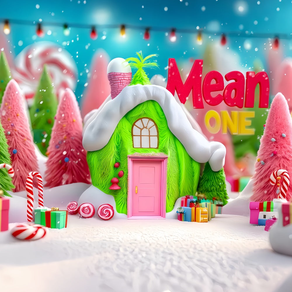 Grinch-Foto-Hintergrund Whoville Gr¨¹nes Bonbon-H?uschen Weihnachts-Hintergr¨¹nde TWW510-63
