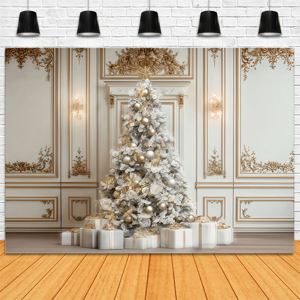 Weihnachtswand-Hintergrund Wei?gold Eleganter Baum Weihnachtsfoto-Hintergrund TWW510-66