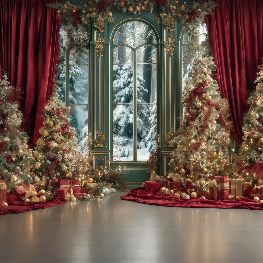 Hintergrund ?Weihnachtsbaum¡° Roter Vorhang Winterpalast Weihnachtsfoto-Hintergr¨¹nde TWW510-67