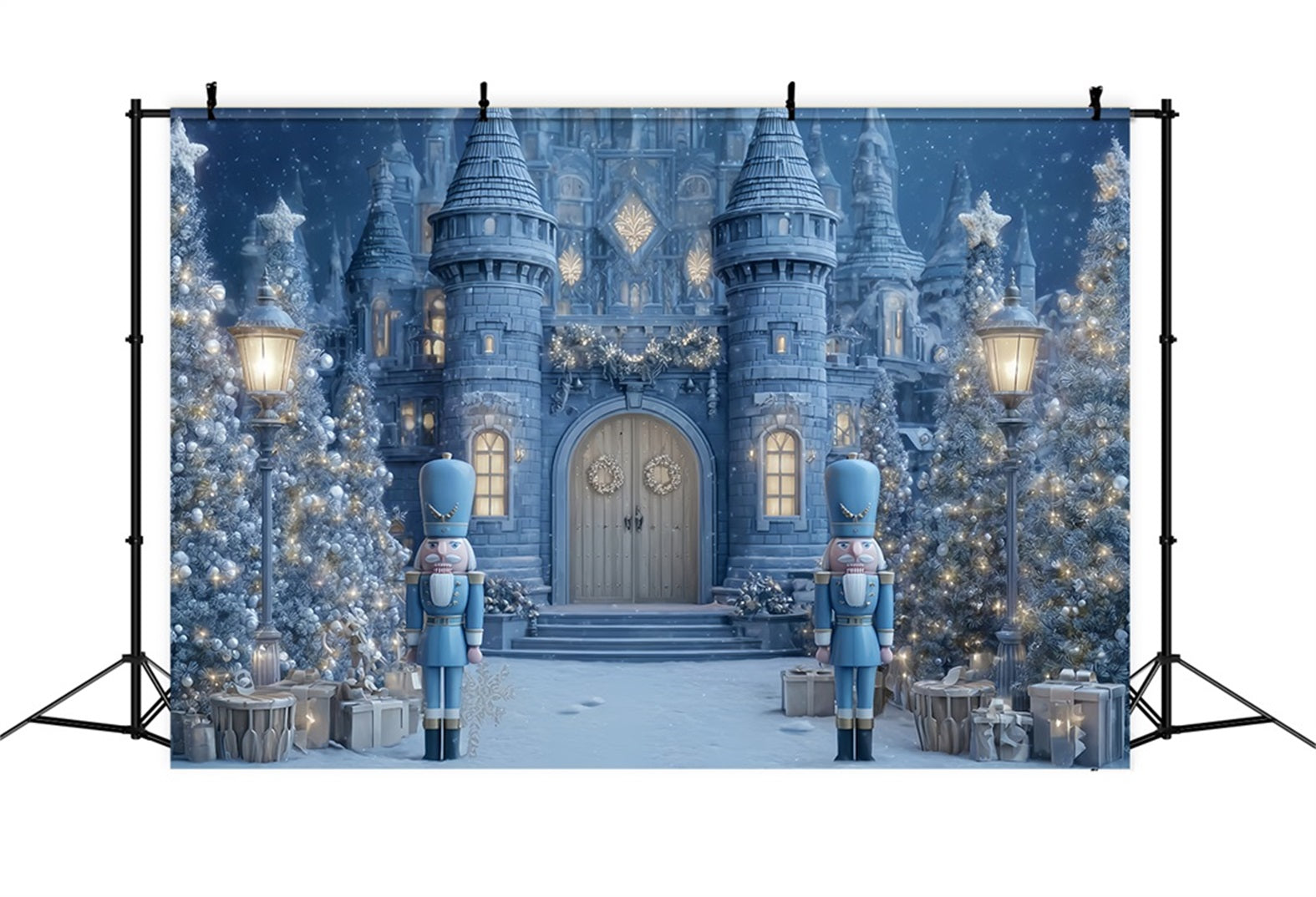 Nussknacker-Hintergrund Blaues Nussknacker-Schloss Tor Weihnachtshintergrund-Ideen TWW510-69