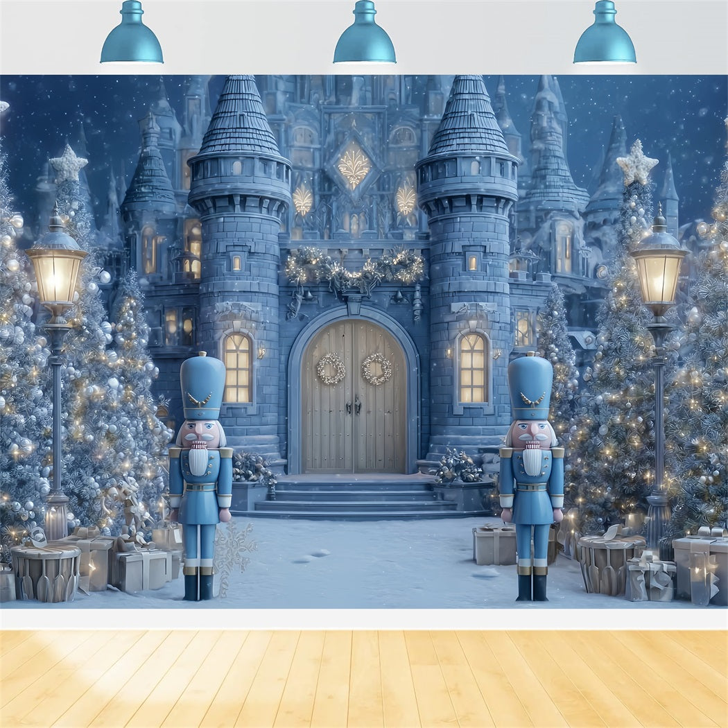 Nussknacker-Hintergrund Blaues Nussknacker-Schloss Tor Weihnachtshintergrund-Ideen TWW510-69