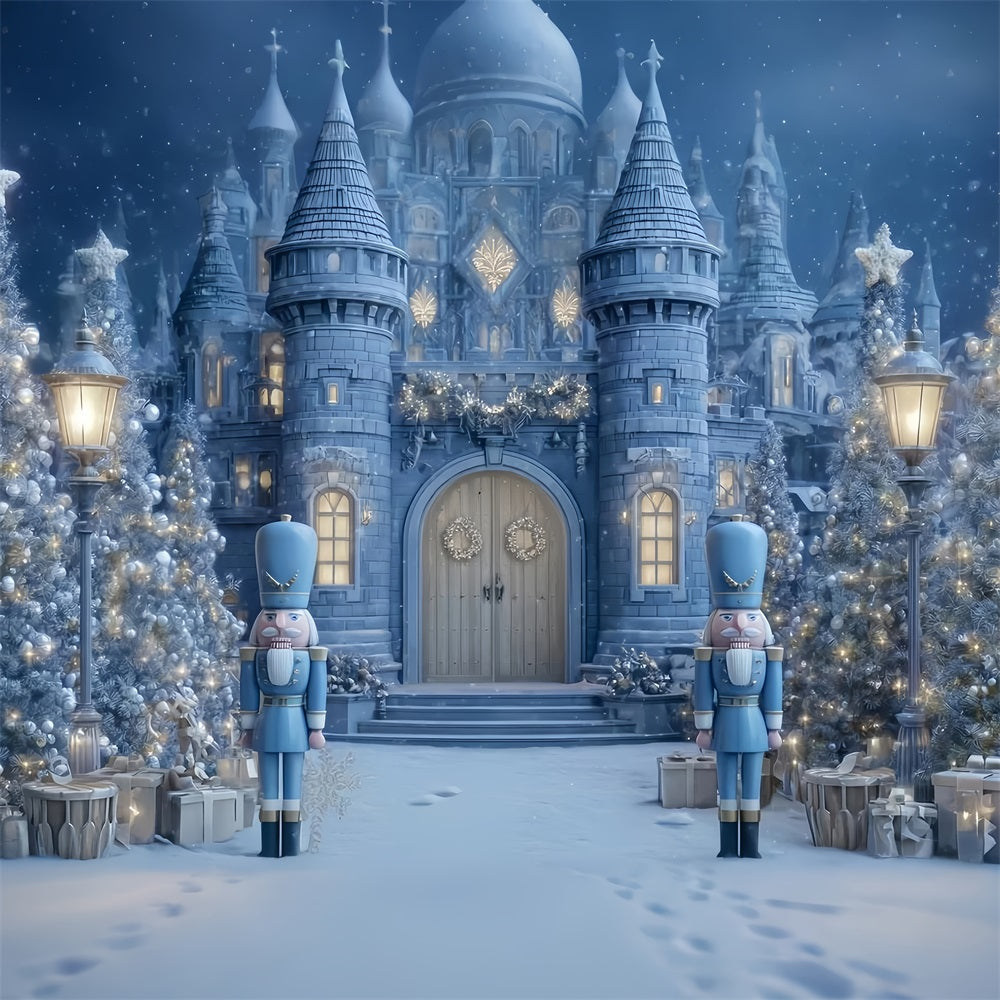 Nussknacker-Hintergrund Blaues Nussknacker-Schloss Tor Weihnachtshintergrund-Ideen TWW510-69