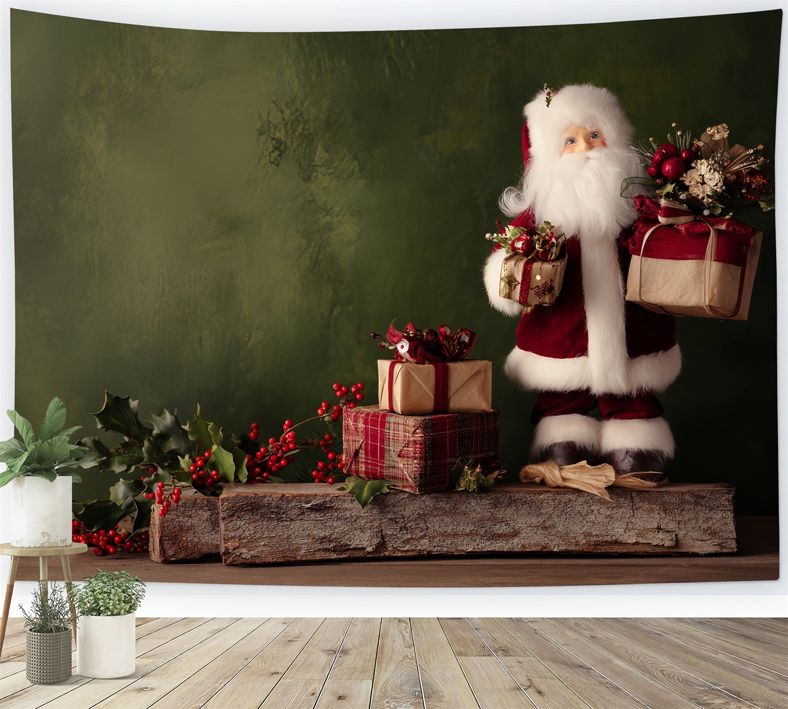 Weihnachtsmann-Hintergrund Rustikaler Weihnachtsmann-Geschenktisch Weihnachtsfotografie-Hintergr¨¹nde TWW510-71