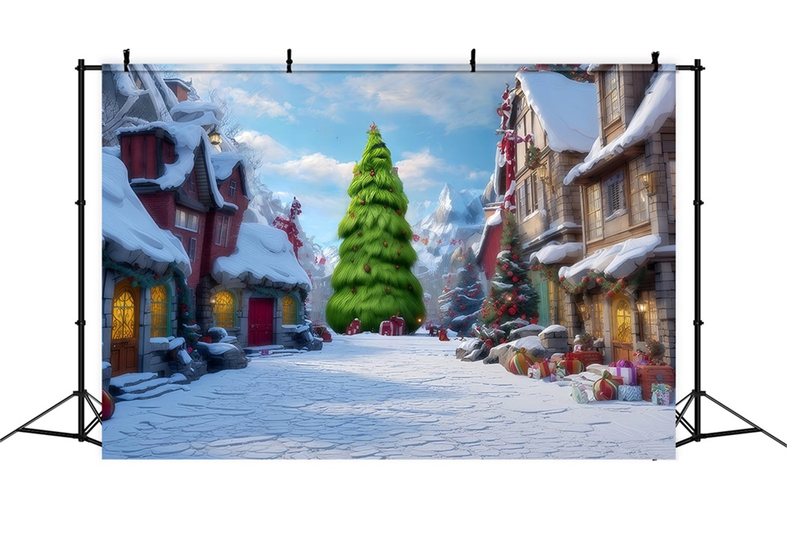 Grinch-Hintergr¨¹nde Whoville Verschneite Dorfstra?e Weihnachts-Hintergr¨¹nde TWW510-73