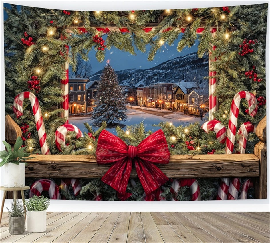 Weihnachts-Schleifen-Hintergrund Gem¨¹tliche Stadt Weihnachtsfenster Weihnachts-Foto-Hintergr¨¹nde TWW510-75