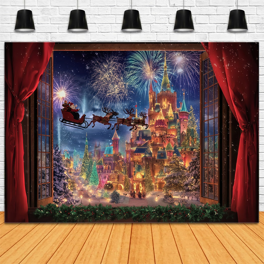 Weihnachtsmann-Foto-Hintergrund Weihnachtsmann-Schlitten Feuerwerk Schloss Weihnachtshintergrund TWW510-78