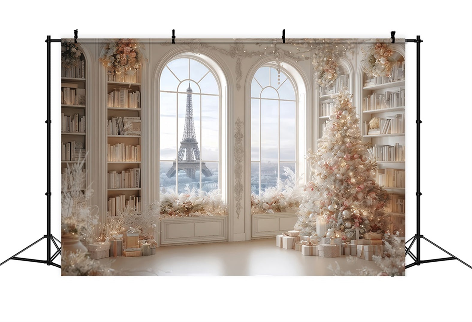 Weihnachtsbaum-Hintergrund Paris Winter Elegante Bibliothek Weihnachtshintergr¨¹nde TWW510-79