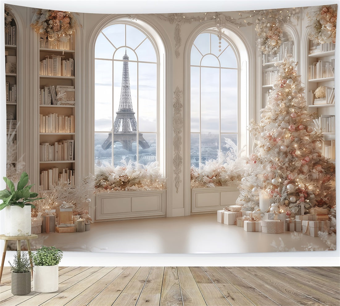 Weihnachtsbaum-Hintergrund Paris Winter Elegante Bibliothek Weihnachtshintergr¨¹nde TWW510-79