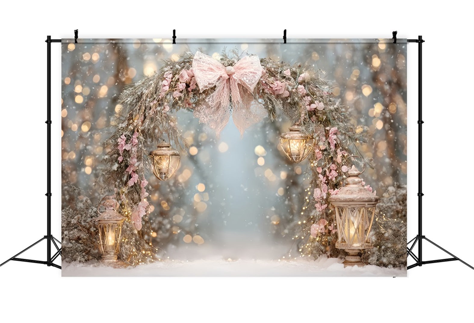 Rosa Schleifen-Hintergrund Rosa Laternen Schnee-Bogen Weihnachts-Hintergrund TWW510-80