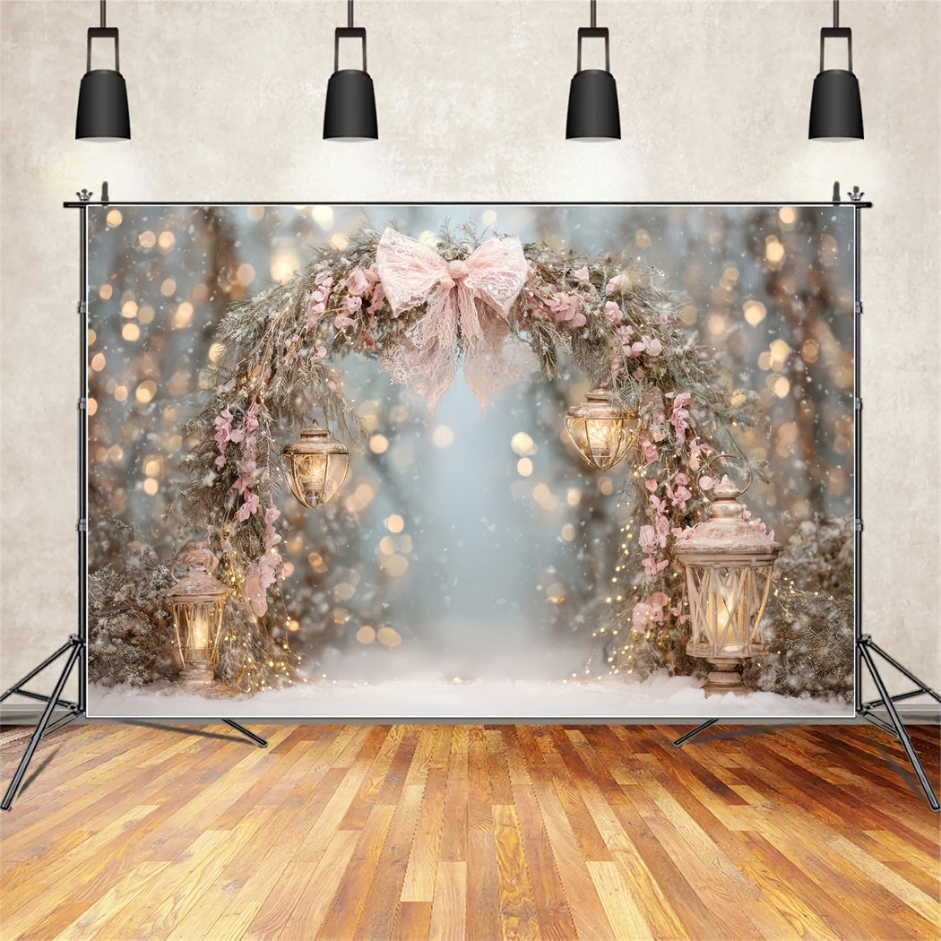 Rosa Schleifen-Hintergrund Rosa Laternen Schnee-Bogen Weihnachts-Hintergrund TWW510-80