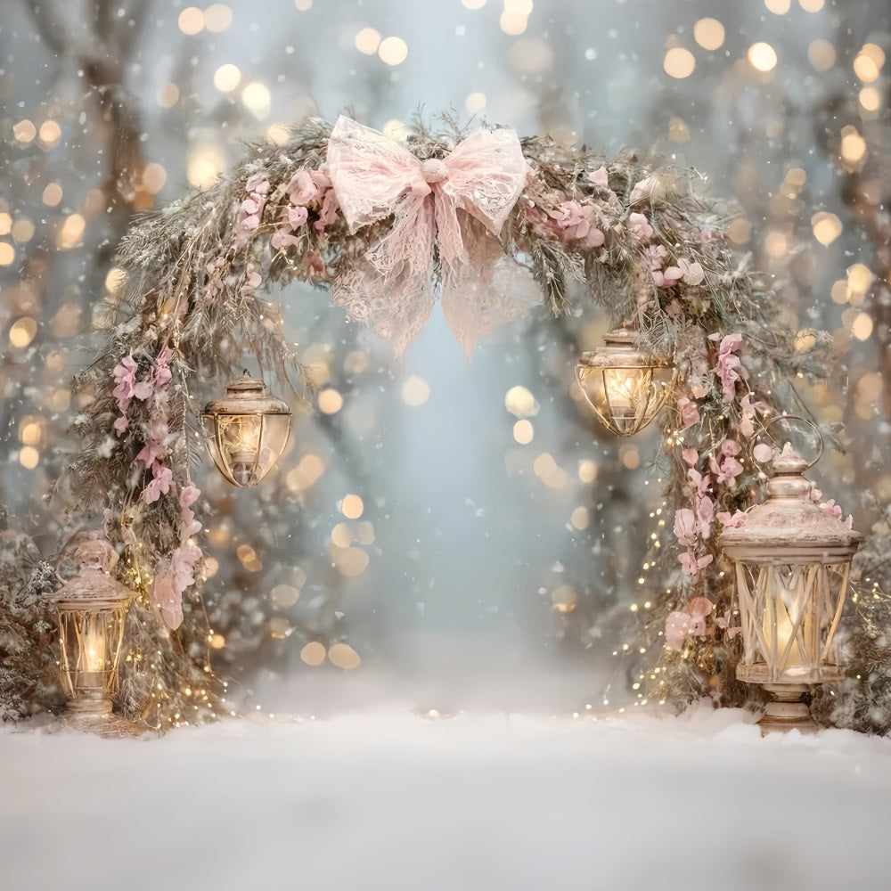 Rosa Schleifen-Hintergrund Rosa Laternen Schnee-Bogen Weihnachts-Hintergrund TWW510-80