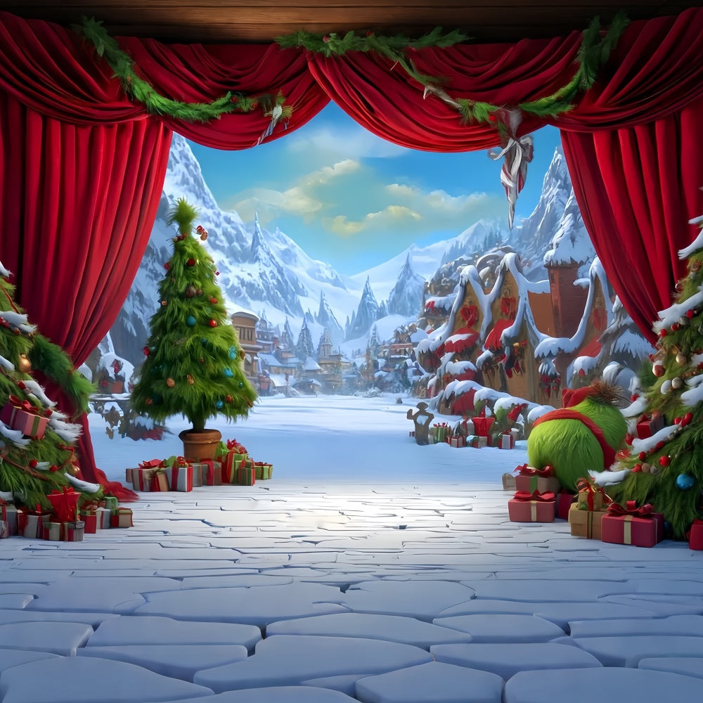 Grinch-Hintergrund Whoville Festliche Winterb¨¹hne Weihnachtsfoto-Hintergr¨¹nde TWW510-83