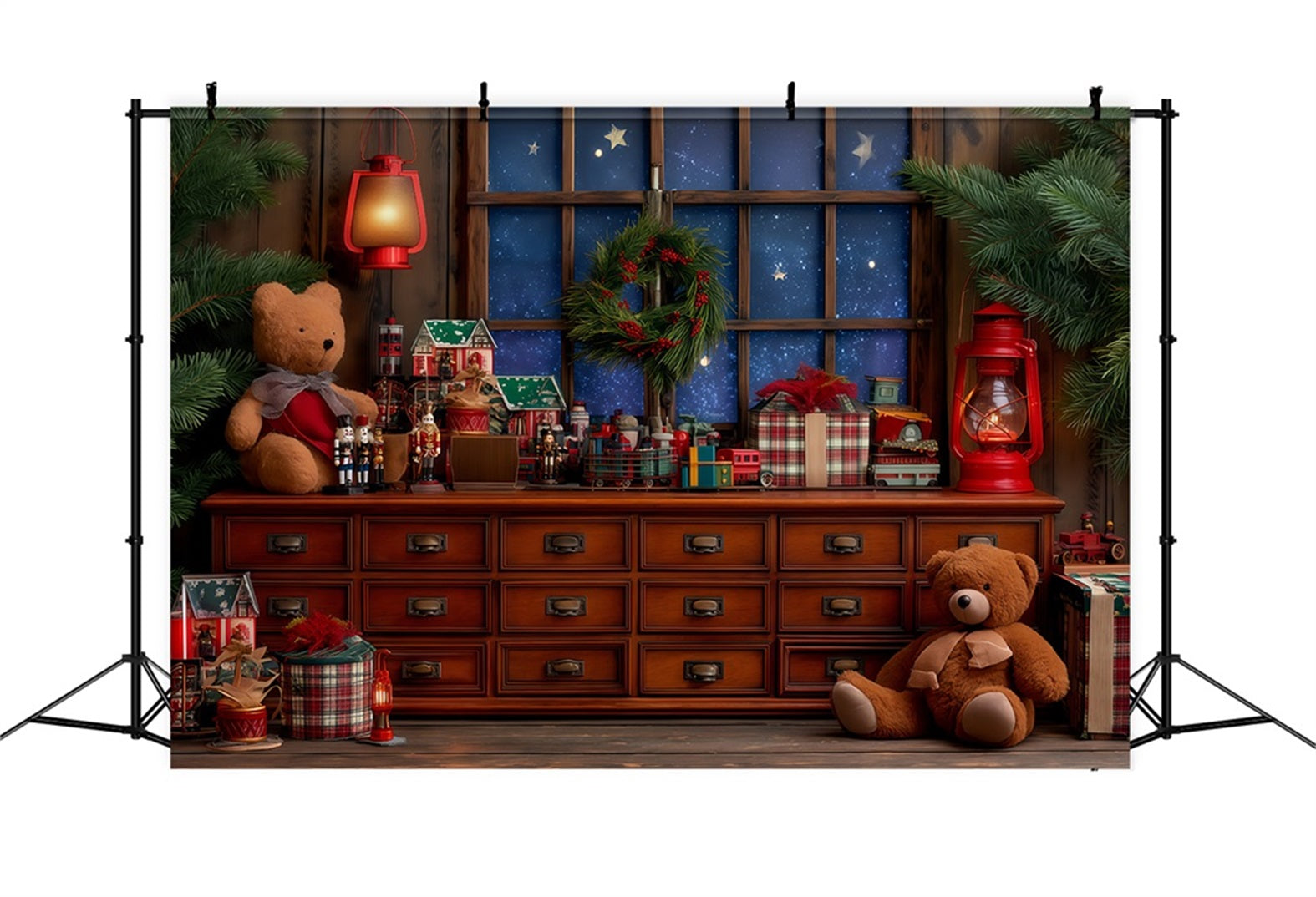 Weihnachtsmann-Werkstatt-Hintergrund Gem¨¹tliche Spielzeugwerkstatt Fenster Weihnachtshintergr¨¹nde TWW510-87