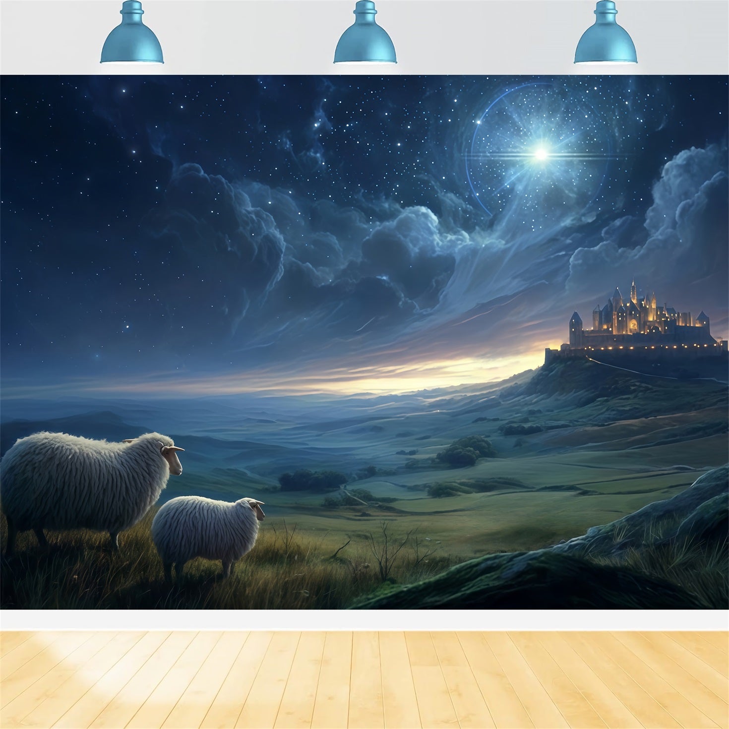 Krippen-Hintergrund Hirten beobachten fernes Licht Weihnachts-Hintergr¨¹nde TWW510-89