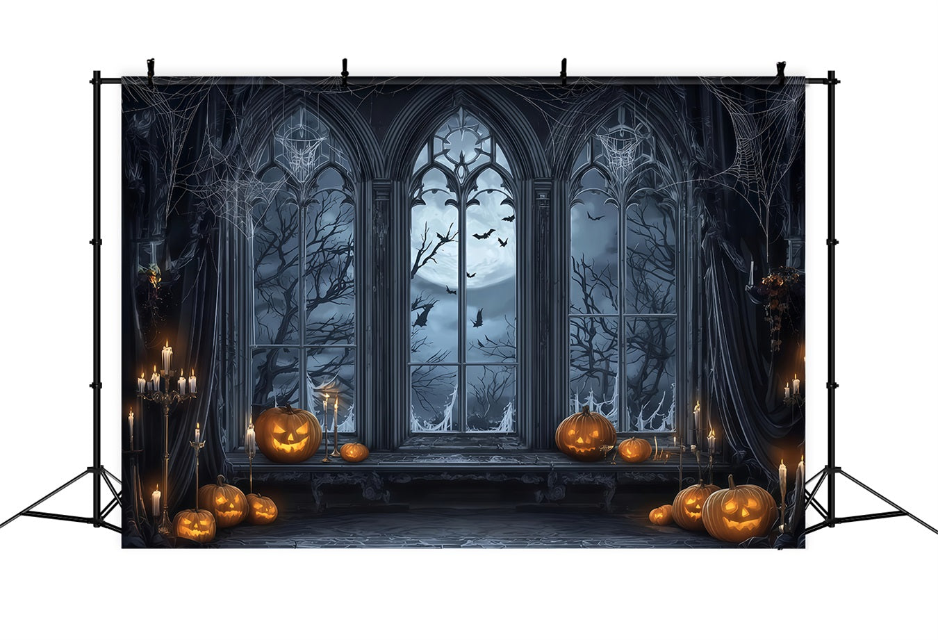 Halloween-Fledermauskulisse Gotisches Fenster Mondlicht K¨¹rbisse Halloween-Fotokulisse TWW510-9