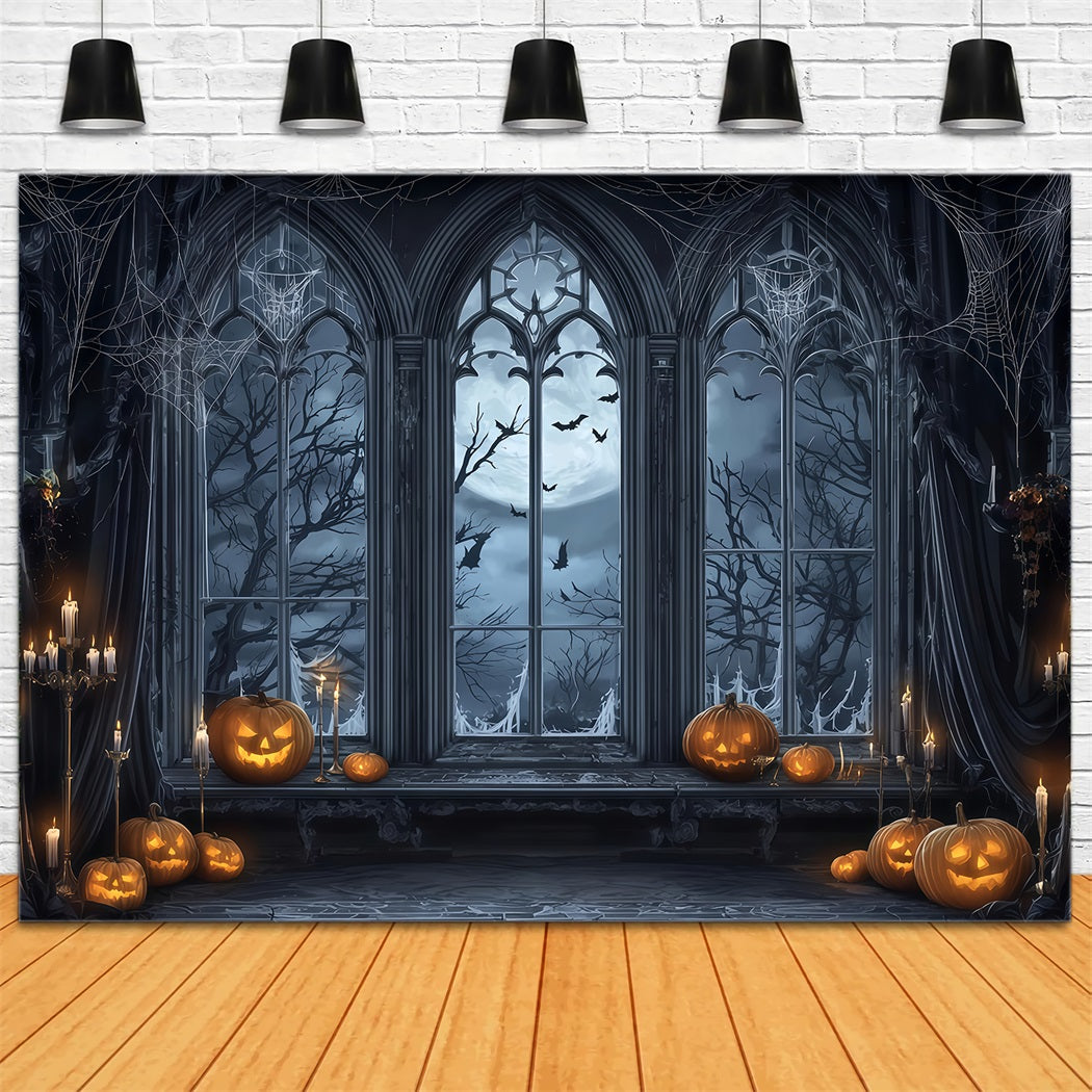 Halloween-Fledermauskulisse Gotisches Fenster Mondlicht K¨¹rbisse Halloween-Fotokulisse TWW510-9