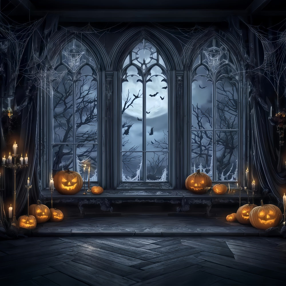 Halloween-Fledermauskulisse Gotisches Fenster Mondlicht K¨¹rbisse Halloween-Fotokulisse TWW510-9