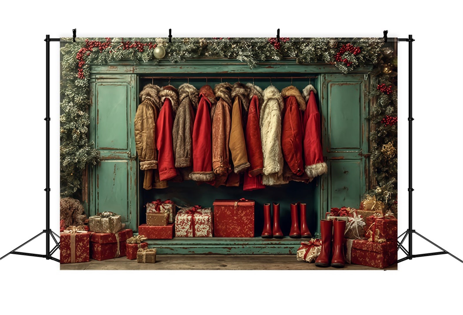 Weihnachtsmann-Werkstatt-Hintergrund Gem¨¹tliche M?ntel Festtagsgarderobe Weihnachts-Foto-Hintergrund TWW510-90