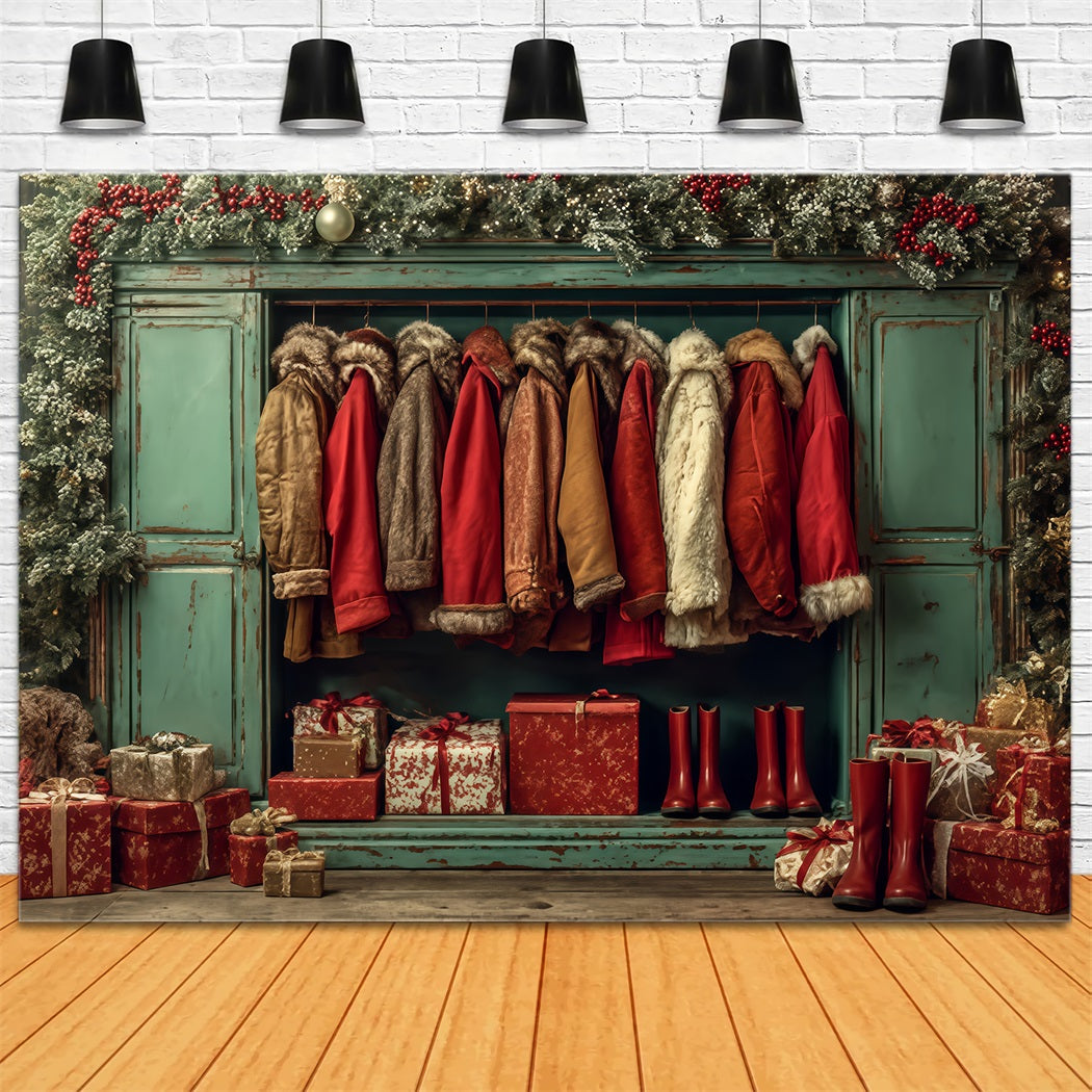 Weihnachtsmann-Werkstatt-Hintergrund Gem¨¹tliche M?ntel Festtagsgarderobe Weihnachts-Foto-Hintergrund TWW510-90