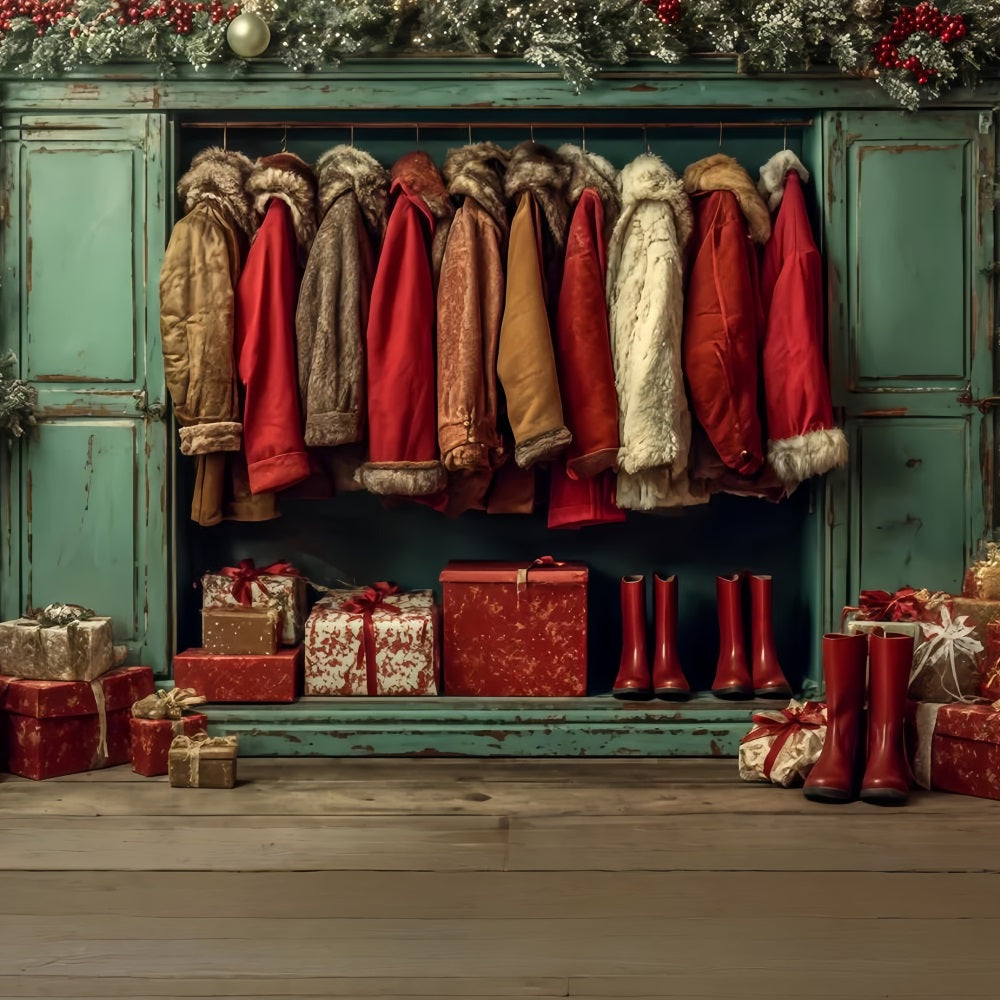 Weihnachtsmann-Werkstatt-Hintergrund Gem¨¹tliche M?ntel Festtagsgarderobe Weihnachts-Foto-Hintergrund TWW510-90