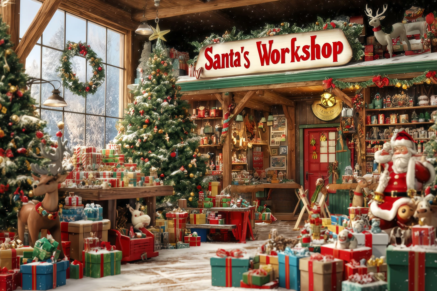 Weihnachtsmann-Werkstatt-Hintergrund Spielzeugladen Geschenk-Wunderland Weihnachts-Hintergrund TWW510-94