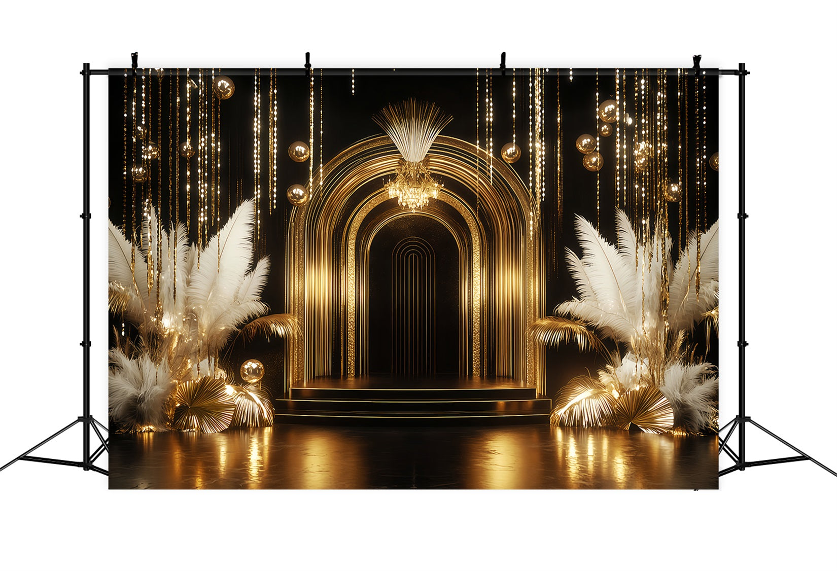 Neujahrshintergrund Goldener Luxusbogen Feder Glückwunsch zum neuen Jahr Banner TWW512-12
