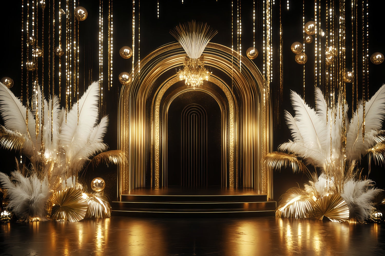 Neujahrshintergrund Goldener Luxusbogen Feder Glückwunsch zum neuen Jahr Banner TWW512-12