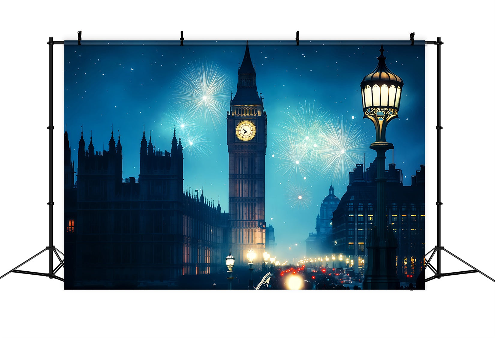 Neujahrshintergründe Londoner Uhrenturm Feuerwerk Stadt bei Nacht Hintergrund TWW512-15