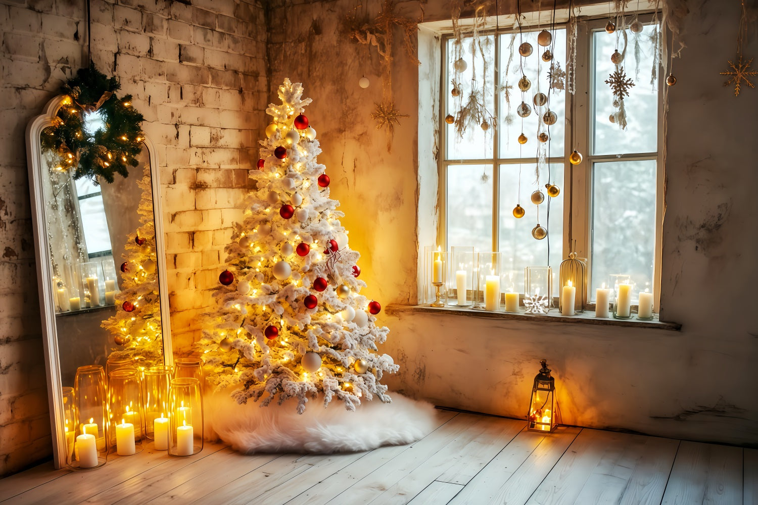 Neujahrs-Hintergrund Gemütliche Kerzen Weihnachtsbaum Frohes Neues Jahr Hintergrund TWW512-1