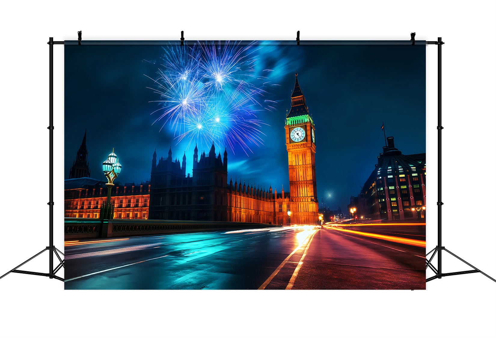 Neujahrs-Hintergrund Londoner Skyline Mitternachtsfeuerwerke Stadtbild-Fotohintergrund TWW512-24