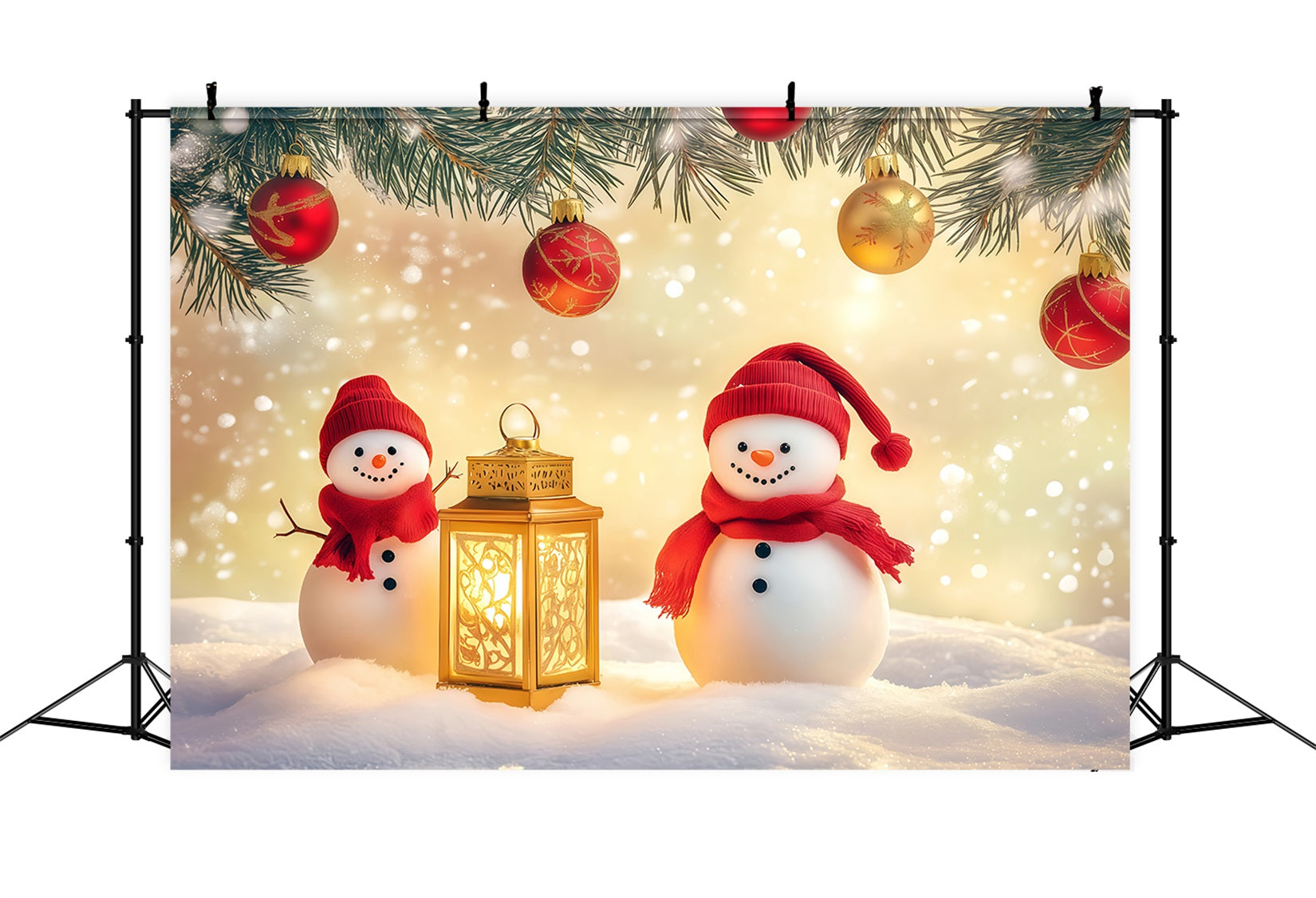 Neujahrshintergrund Niedliche Schneemänner Laternen Glanz Frohes Neues Jahr Hintergrund TWW512-5