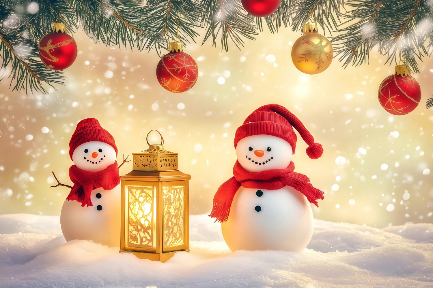 Neujahrshintergrund Niedliche Schneemänner Laternen Glanz Frohes Neues Jahr Hintergrund TWW512-5