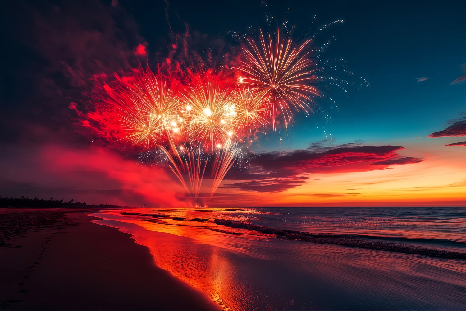 Frohes Neues Jahr Hintergrund Wolke Strand Feuerwerk Silvester Hintergrund TWW512-6