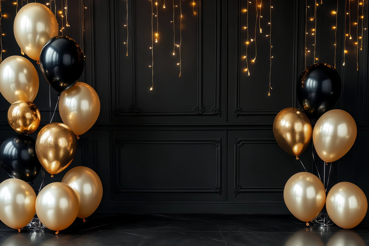 Ideen für Neujahrshintergründe Eleganter schwarz-goldener Glitzerballon-Hintergrund TWW512-8