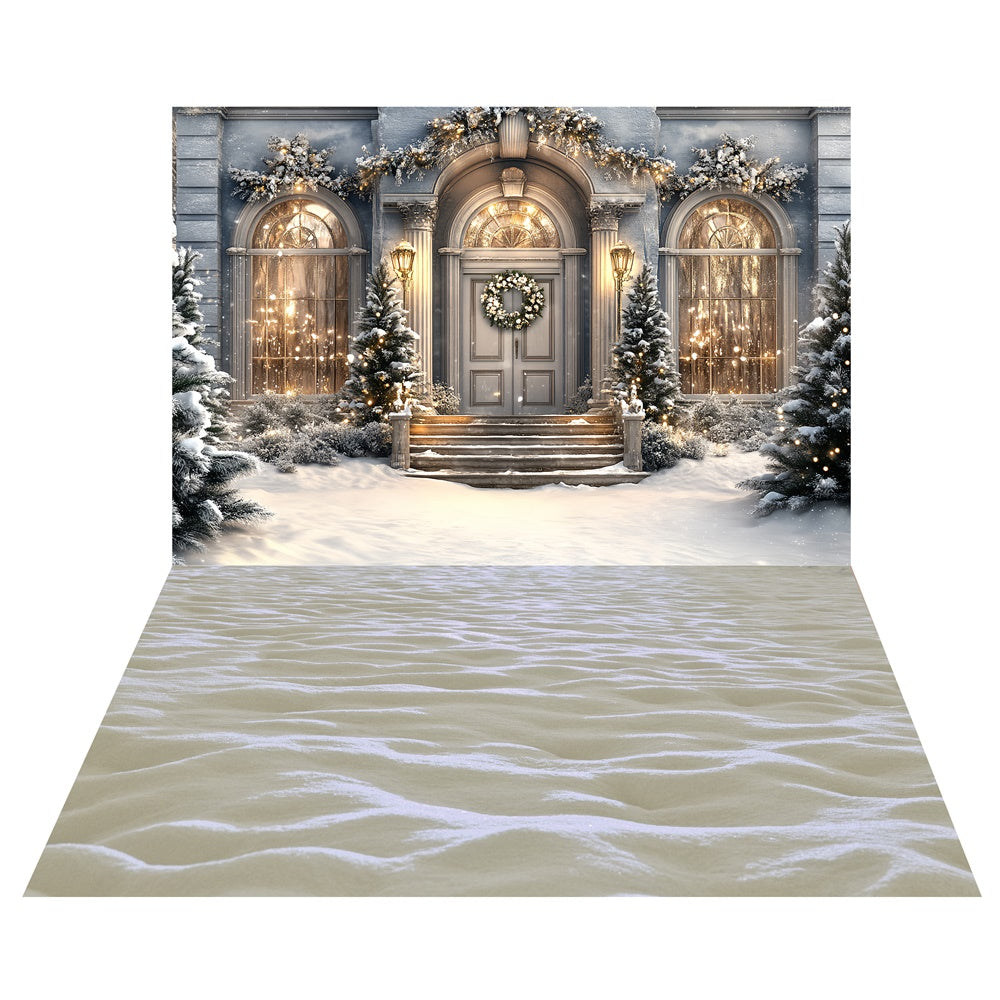 Elegante Winter Veranda Hintergrund + Schnee Düne Boden Hintergrund TWW57-101