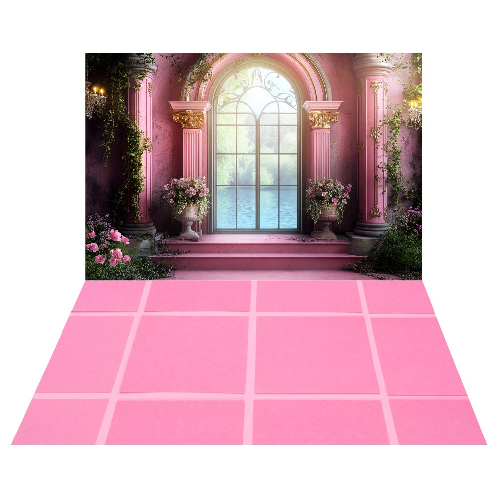 Rosafarbener Fensterhintergrund+rosa Kachelbodenhintergrund TWW57-69