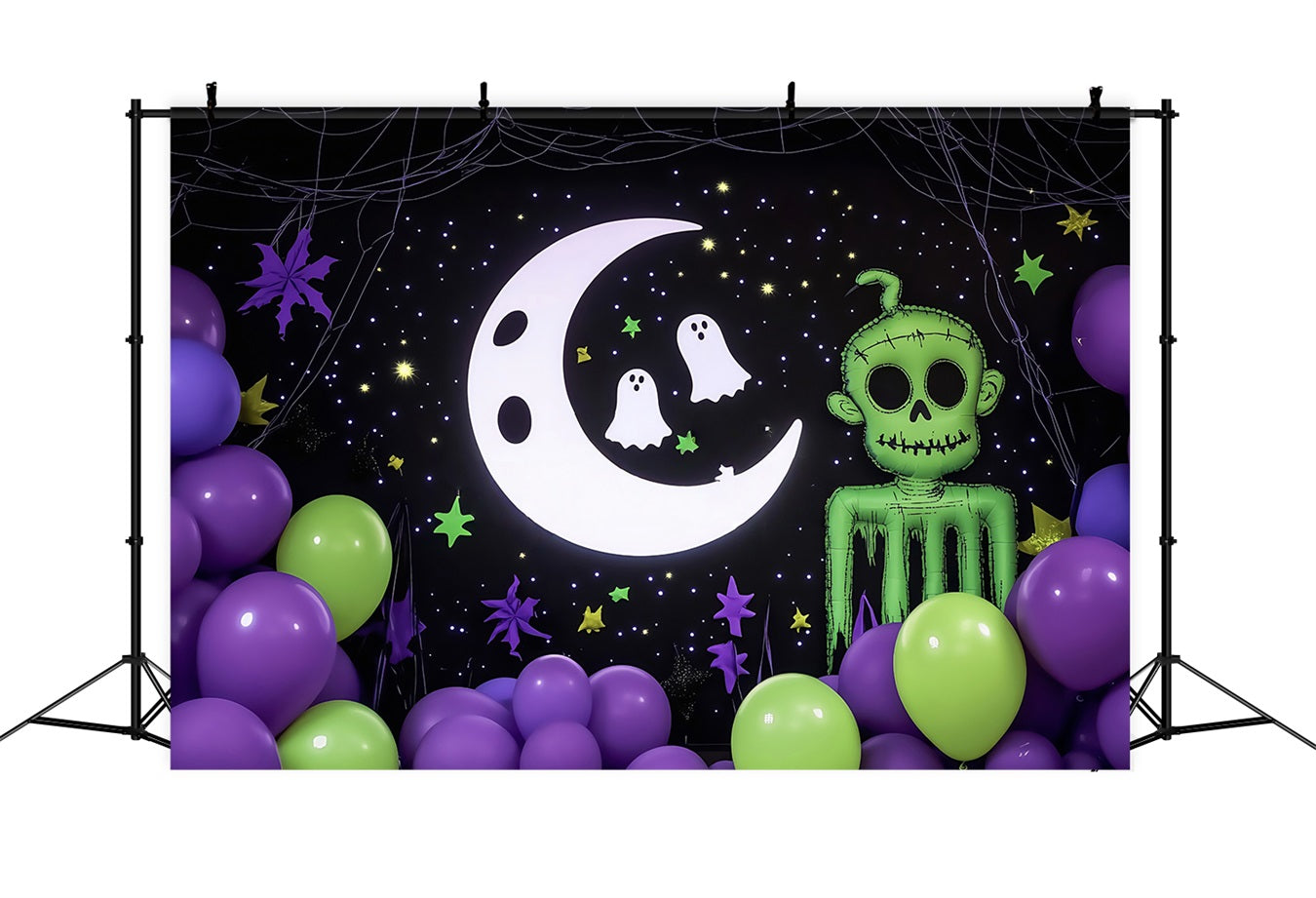 Halloween WandFotohintergrund Cartoon Moon Gespenster und grüne Zombie Dekoration Halloween Fotohintergrund für Fotos TWW58-17